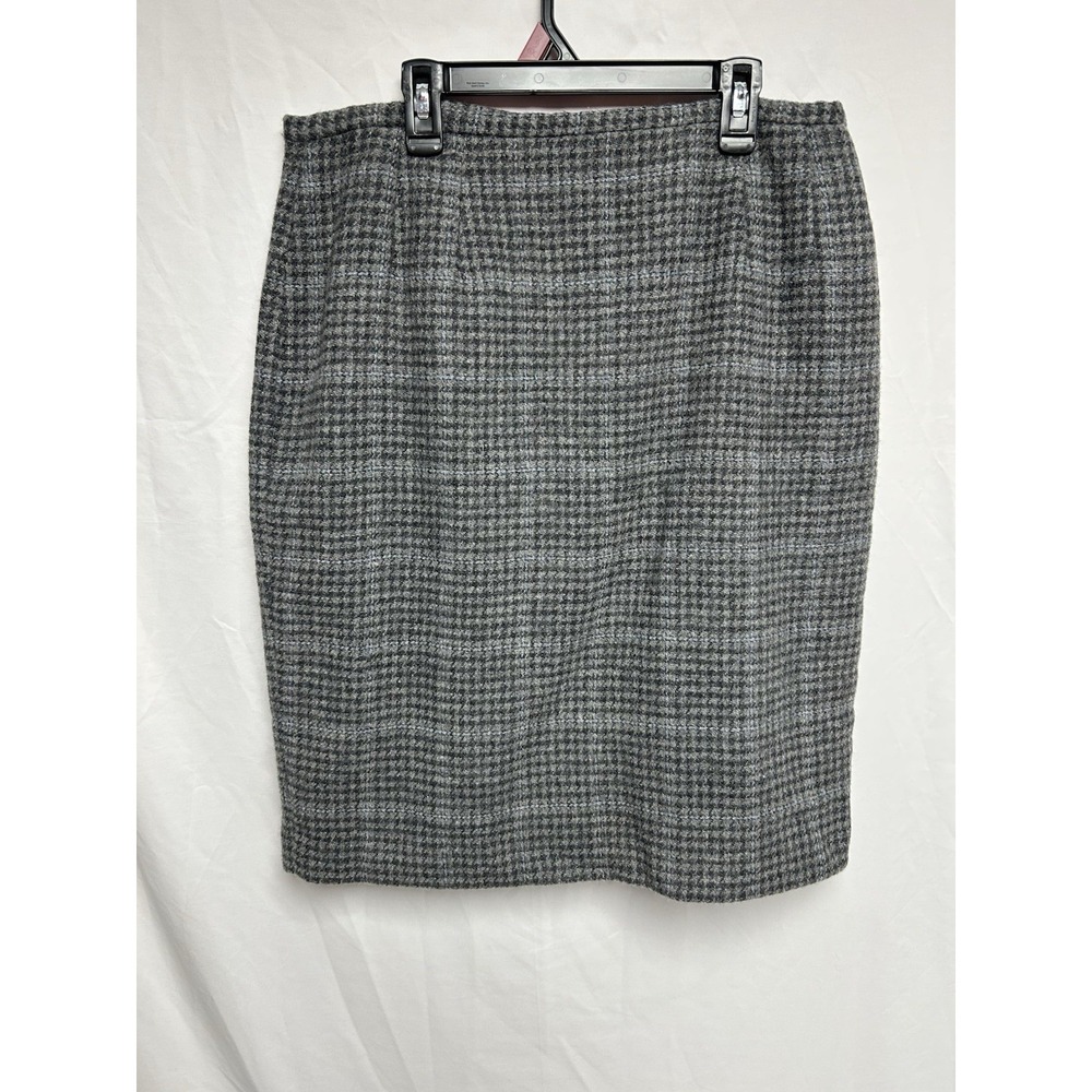 Harve Bernard Holtzman VTG 100% Wool Skirt Gray Plaid Houndstooth Heritage 14